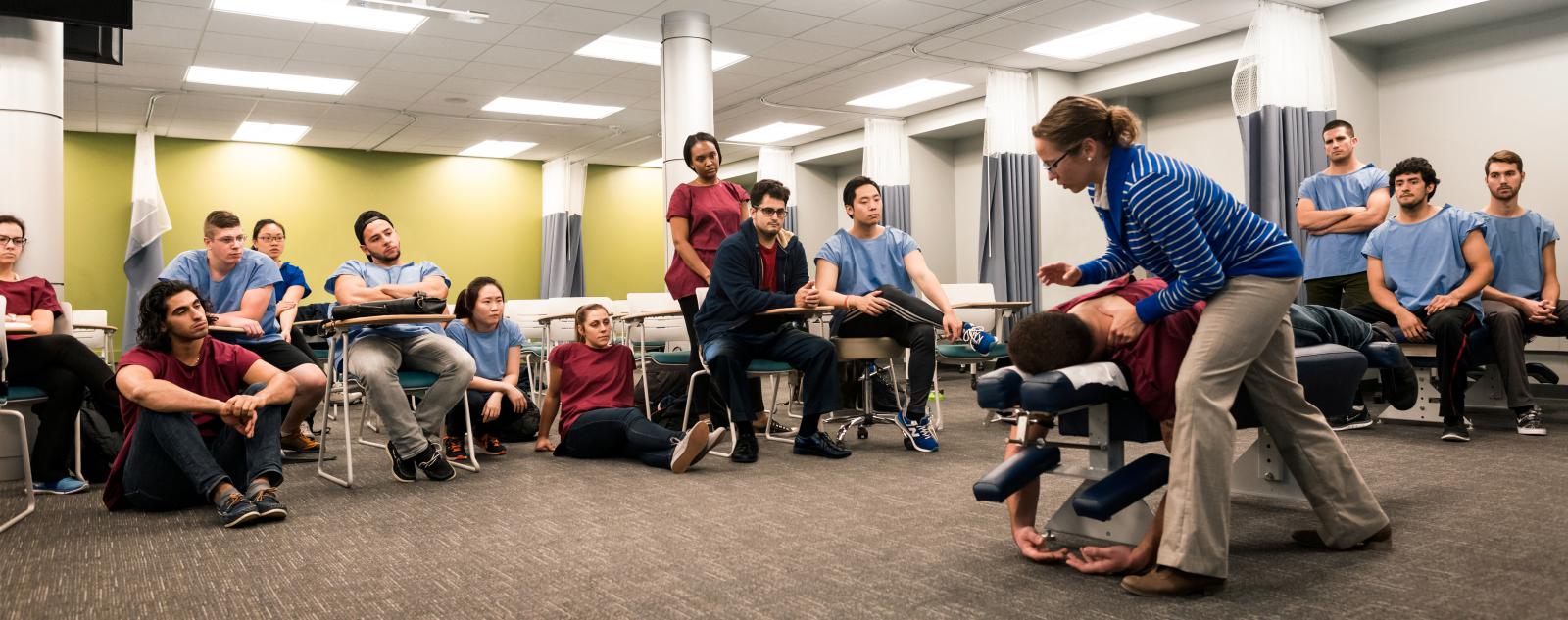 Students learning chiropractic techniques