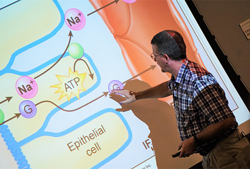 A Northeast professor providing instruction with a power point